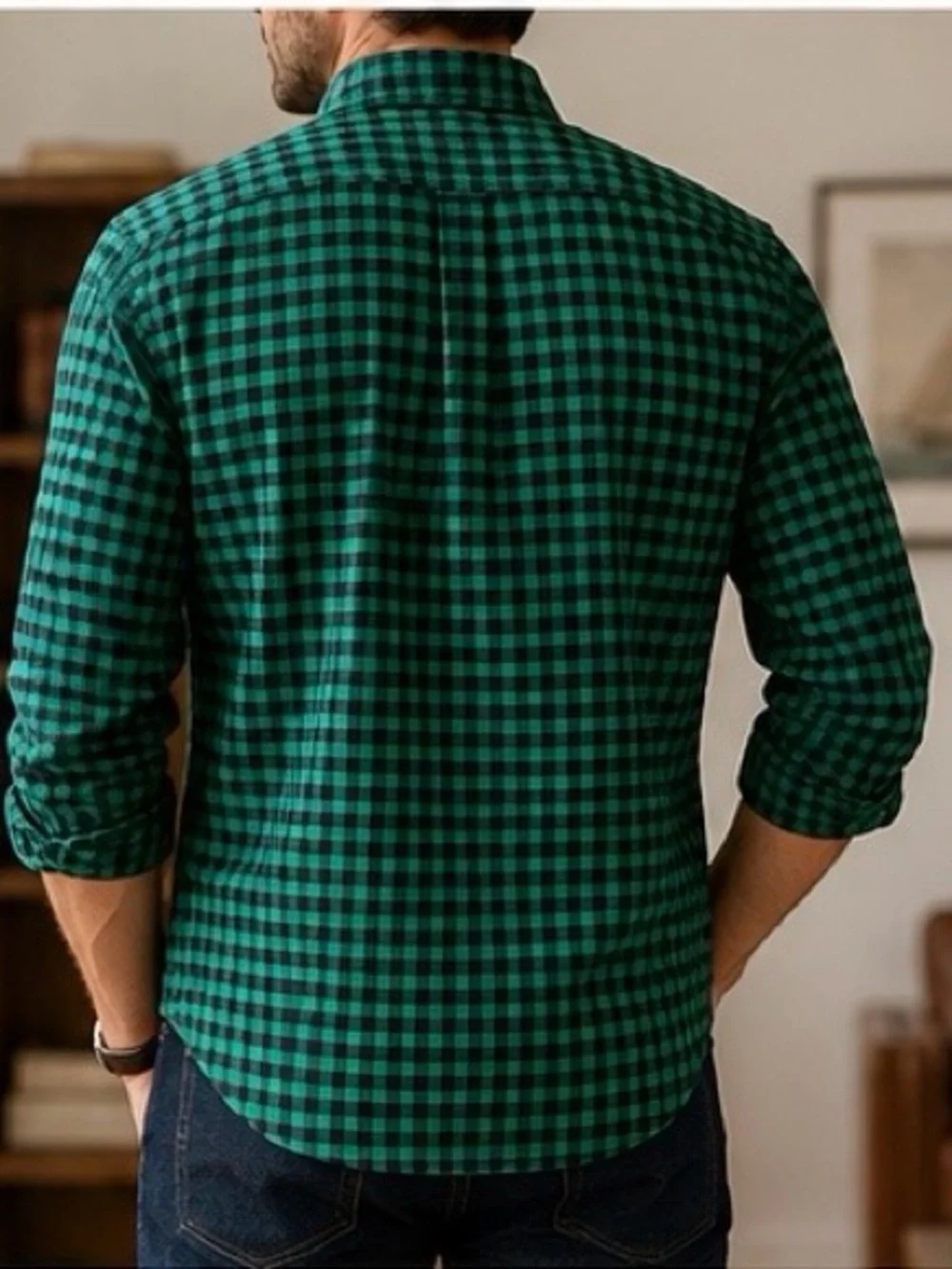 J.Crew XL Slim Oxford Green Black Plaid Button Down Shirt